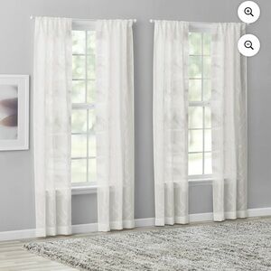 Modern Geometric Embroidered Rod Pocket Sheer
Curtains, 4 panels, 28" W x 84" L